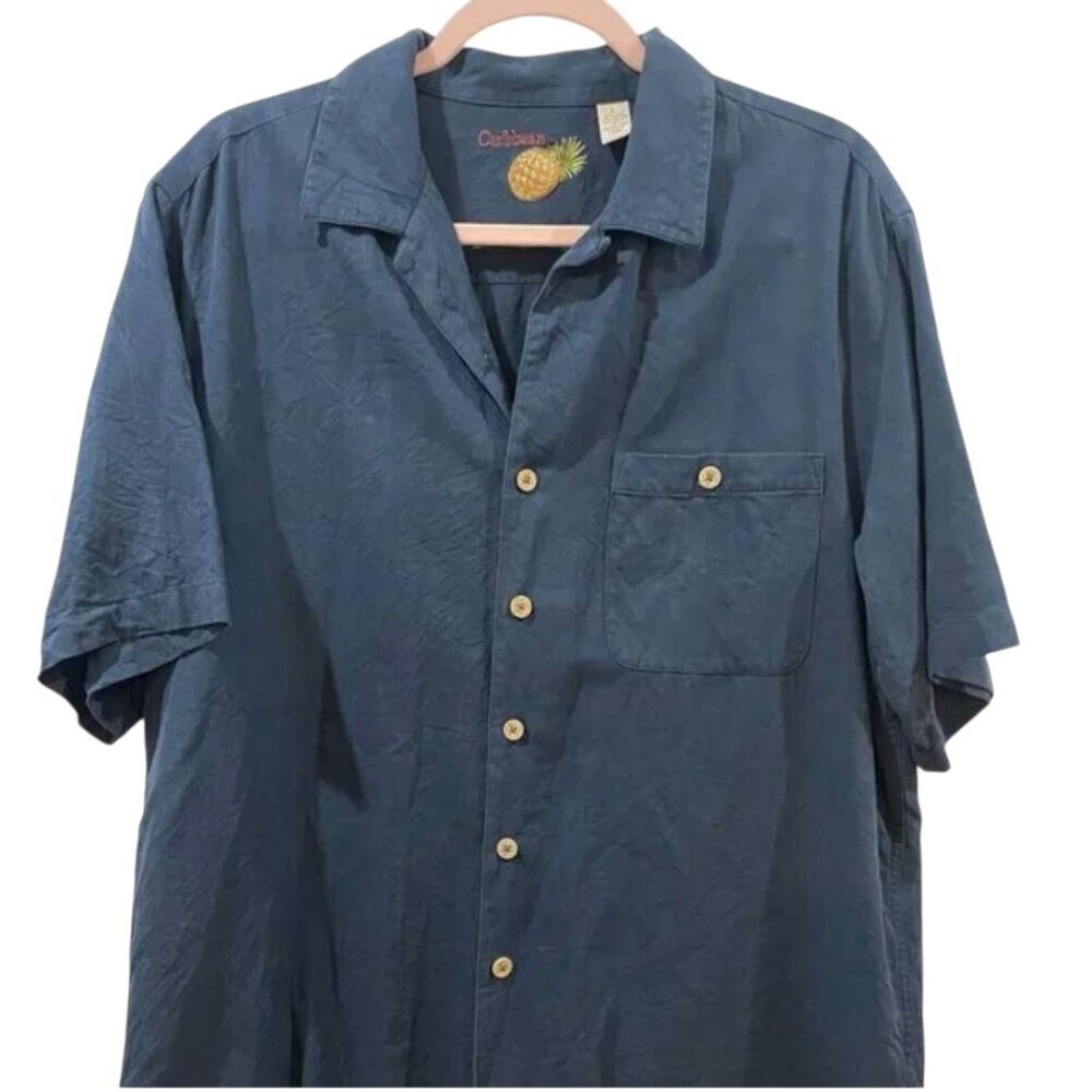 Men's Caribbean Silk Blend Embroidered Camp Shirt Size Large